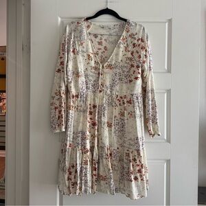 American Eagle Outfitters Cream Floral Long Sleeve Dress